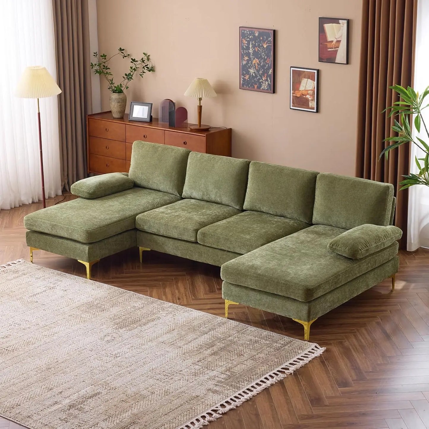 110" Sectional Couches for Living Room,U Shape Couch with Double Chaise
