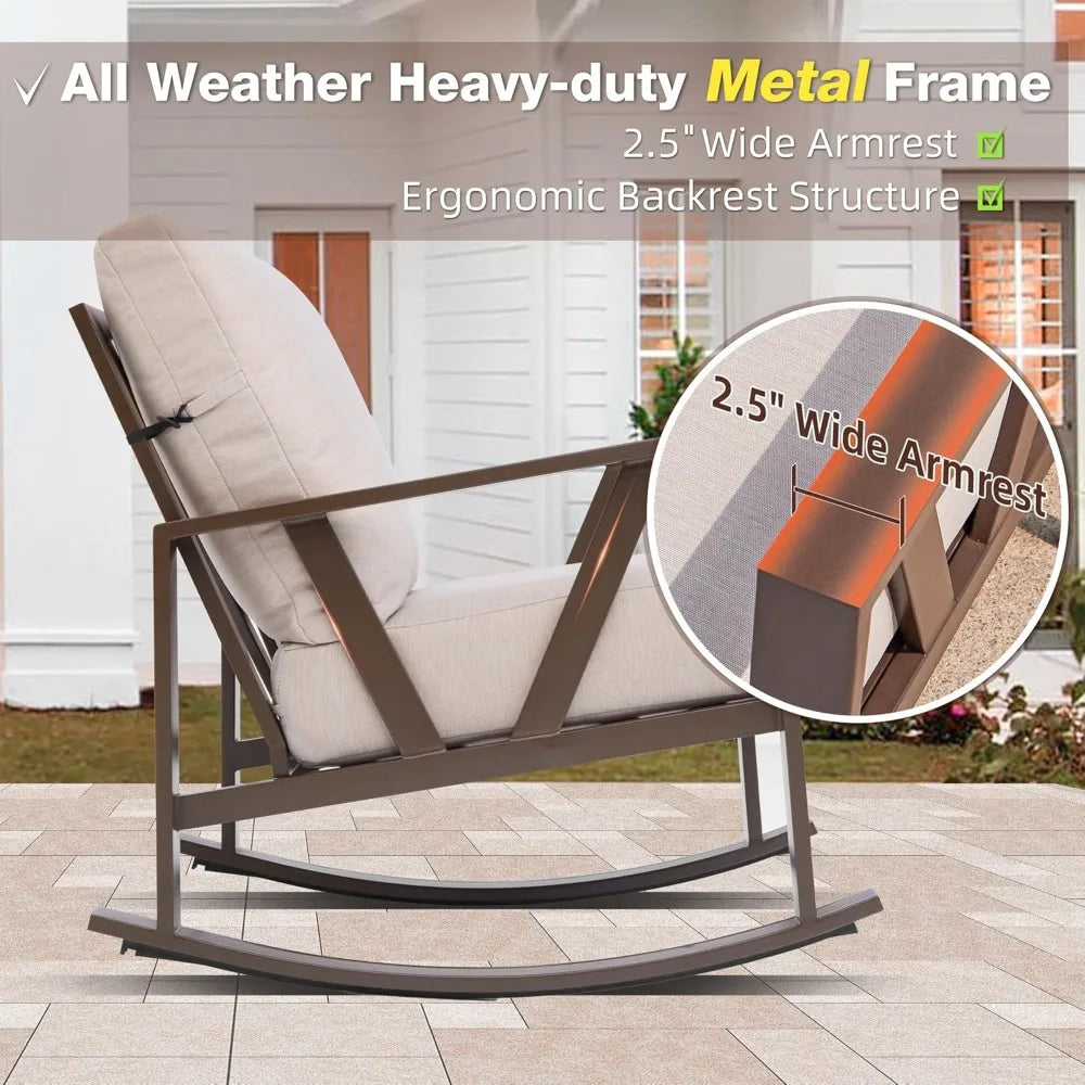,Outdoor Rocking Chairs Set of 2 with Coffee Table,3 Piece Metal Outdoor Patio Bistro