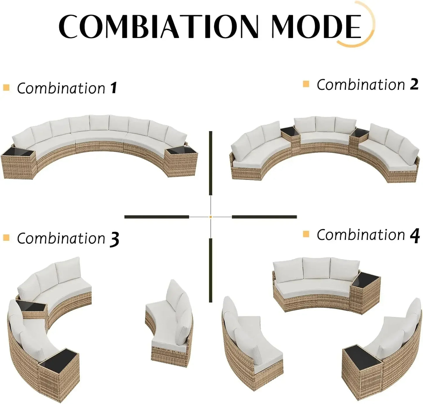 11 Piece Half-Moon Sectional Round Patio Furniture Set with Large Storage Wedge