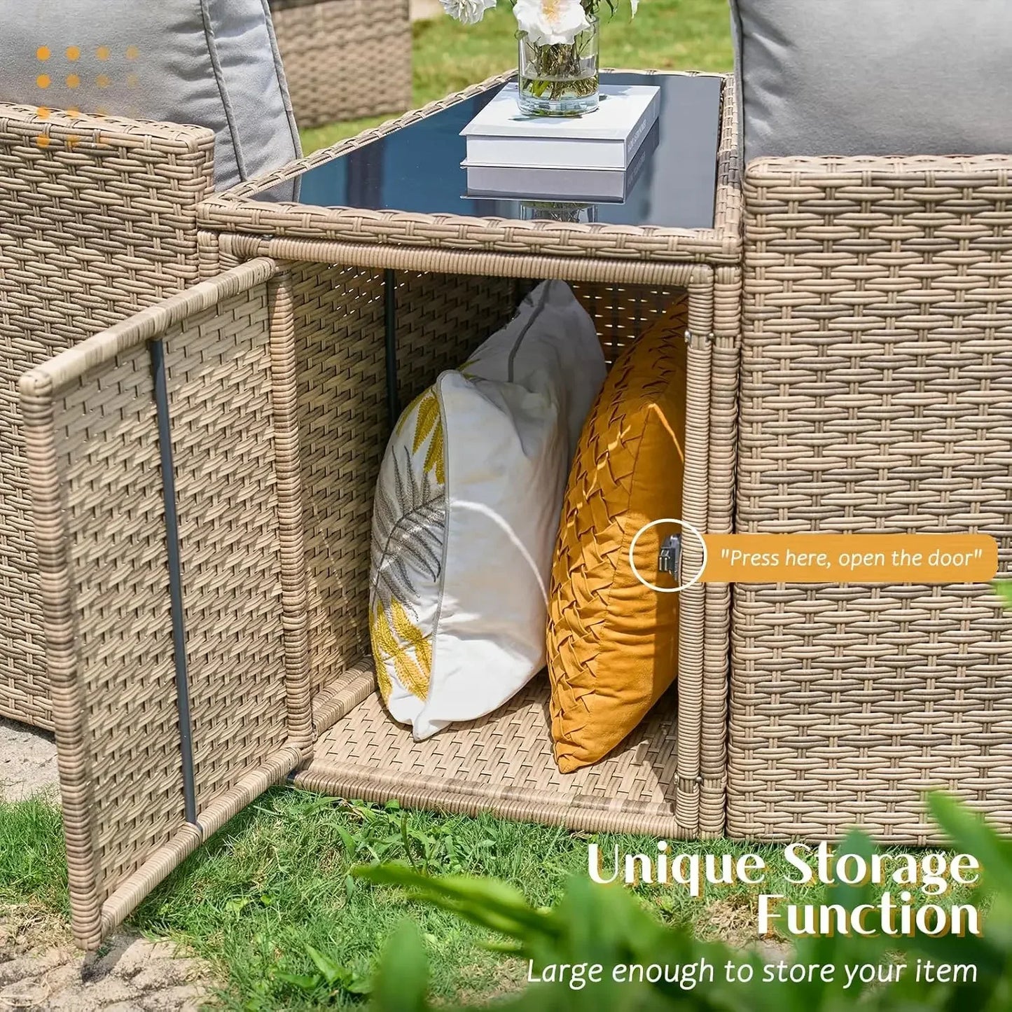 11 Piece Half-Moon Sectional Round Patio Furniture Set with Large Storage Wedge