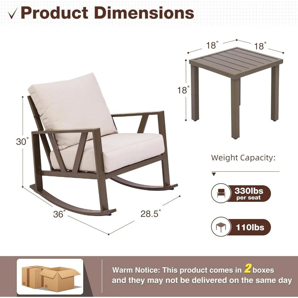 ,Outdoor Rocking Chairs Set of 2 with Coffee Table,3 Piece Metal Outdoor Patio Bistro