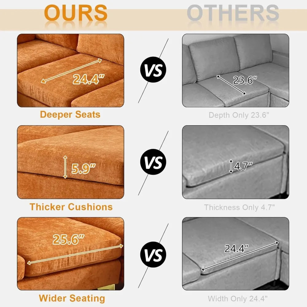 110" Sectional Couches for Living Room,U Shape Couch with Double Chaise