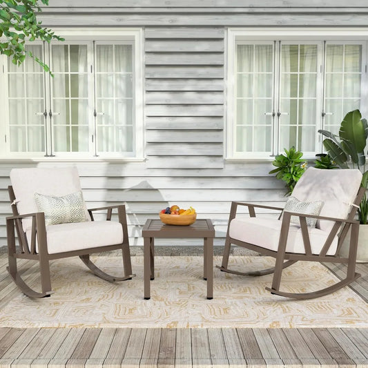,Outdoor Rocking Chairs Set of 2 with Coffee Table,3 Piece Metal Outdoor Patio Bistro