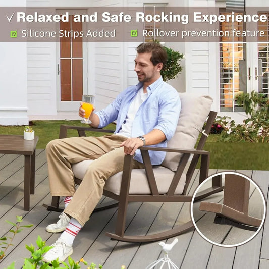 ,Outdoor Rocking Chairs Set of 2 with Coffee Table,3 Piece Metal Outdoor Patio Bistro