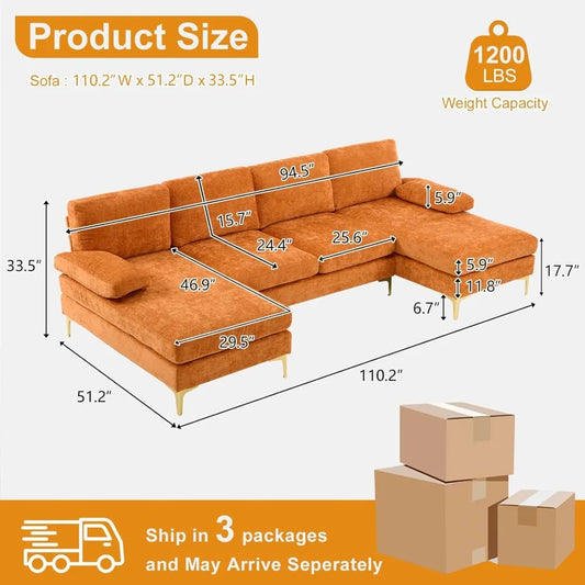 110" Sectional Couches for Living Room,U Shape Couch with Double Chaise